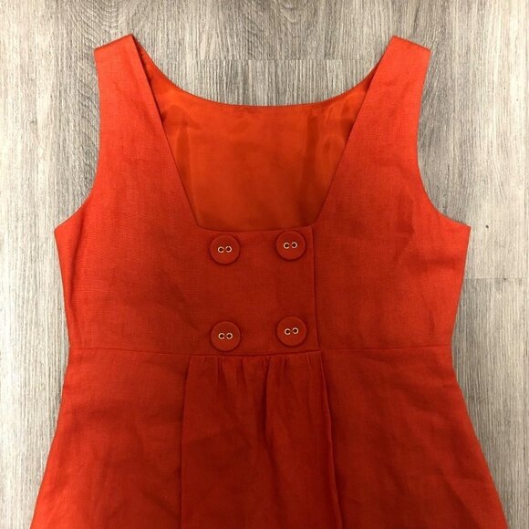 Talbots Women's Size 8 Dress Pure Irish Linen Orange Coral Pleated High Collared - Picture 3 of 8